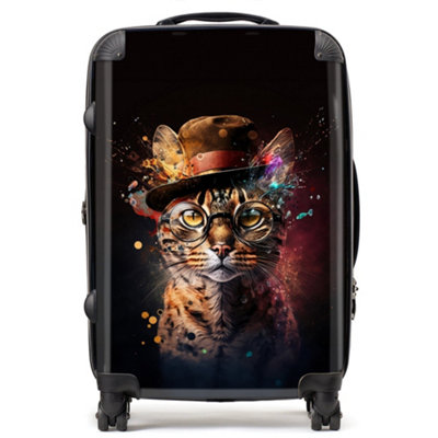 Warren Reed Designer Bengal Cat And Hat Splashart SuitcaseMedium from B&Q