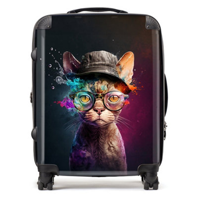 Warren Reed Designer Devon Rex Cat With Hat Splashart SuitcaseLarge from B&Q