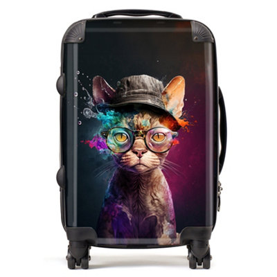 Warren Reed Designer Devon Rex Cat With Hat Splashart Suitcase - Cabin