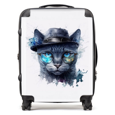 Warren Reed Designer Russian Blue Cat Splashart SuitcaseLarge from B&Q