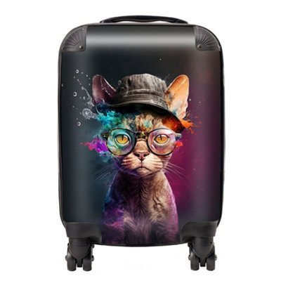 B&Q -  Devon Rex Cat With Hat Splashart SuitcaseSmall
