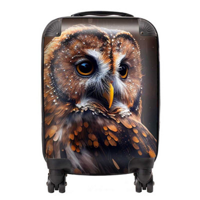 Warren Reed Designer Tawny Owl Face Splashart Dark Background SuitcaseSmall from B&Q
