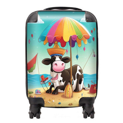 Warren Reed Designer Cow On A Beach Holiday SuitcaseSmall from B&Q
