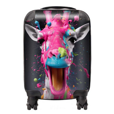 Warren Reed Designer Splashart Giraffe Face Pink SuitcaseSmall from B&Q