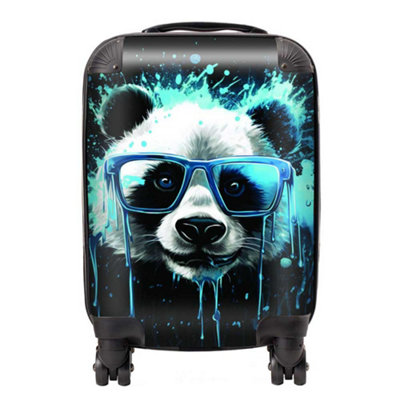 Warren Reed Designer Blue Splashart Panda Face SuitcaseSmall from B&Q
