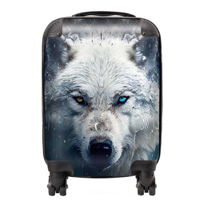 Warren Reed Designer White Wolf Face Splashart SuitcaseSmall from B&Q