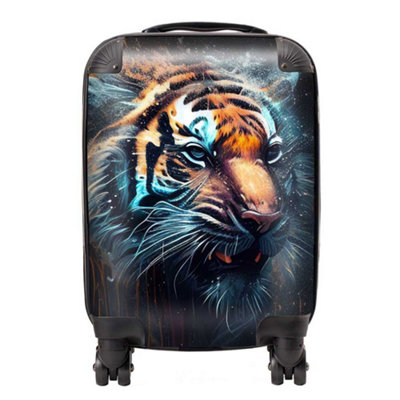 Warren Reed Designer Tiger Face Splashart Dark Background SuitcaseSmall from B&Q