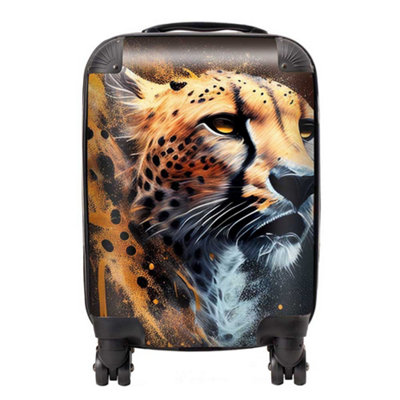 Warren Reed Designer Cheetah Face Splashart Dark Background SuitcaseSmall from B&Q