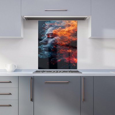Warren Reed Designer Fiery Mindscape: Portrait In Flames Kitchen Splashback from B&Q