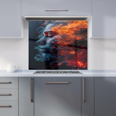Warren Reed Designer Fiery Mindscape: Portrait In Flames Kitchen Splashback from B&Q