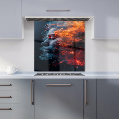 Warren Reed Designer Fiery Mindscape: Portrait In Flames Kitchen Splashback from B&Q