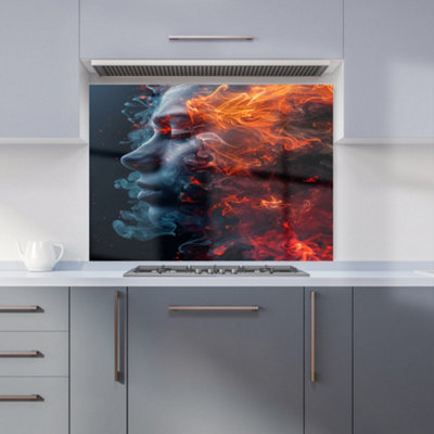 Warren Reed Designer Fiery Mindscape: Portrait In Flames Kitchen Splashback from B&Q