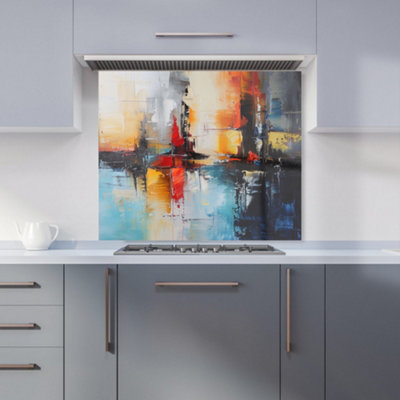 Warren Reed Designer Reflective Splendour: City In Abstract Kitchen Splashback from B&Q