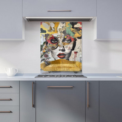 Warren Reed Designer Abstract Face Behind Sofa Kitchen Splashback from B&Q