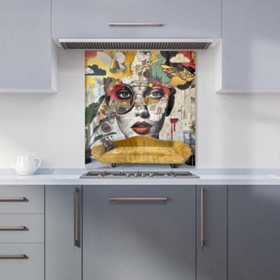 Warren Reed Designer Abstract Face Behind Sofa Kitchen Splashback from B&Q