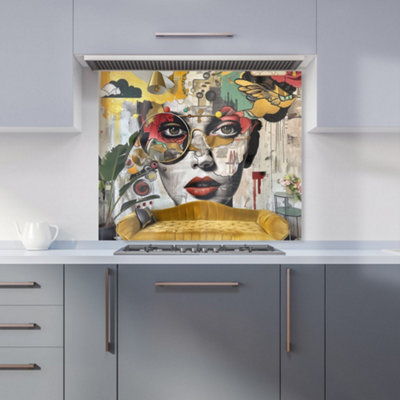 Warren Reed Designer Abstract Face Behind Sofa Kitchen Splashback from B&Q