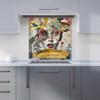 Warren Reed Designer Abstract Face Behind Sofa Kitchen Splashback from B&Q