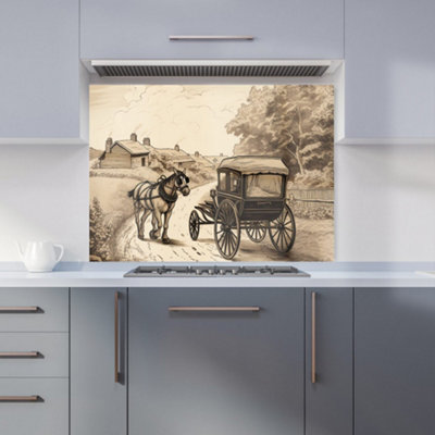 Warren Reed Designer A Horse And His Cart Kitchen Splashback from B&Q