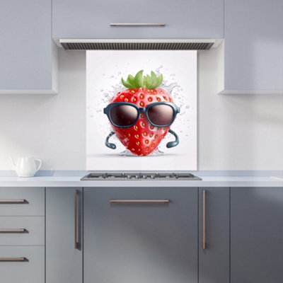 Warren Reed Designer Strawberry In Glasses Kitchen Splashback from B&Q