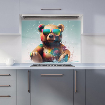 Warren Reed Designer Splashart Bear In Glasses Kitchen Splashback from B&Q