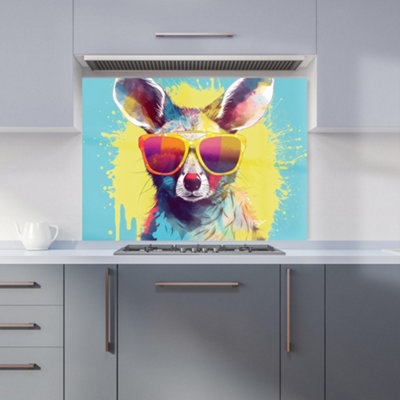 Warren Reed Designer Splashart Wallaby In Glasses Kitchen Splashback from B&Q