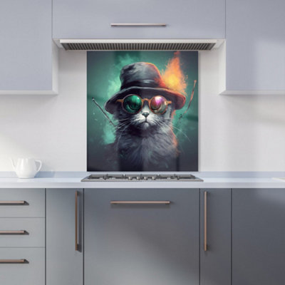 Warren Reed Designer Fiery Cat In A Hat Kitchen Splashback from B&Q