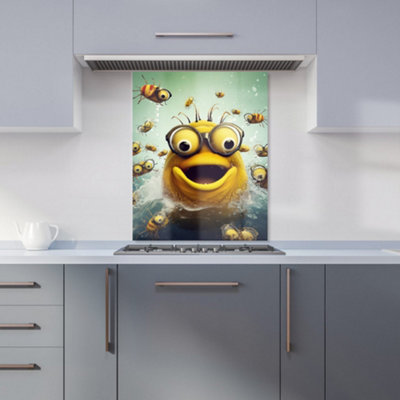 Warren Reed Designer Happy Worm And Bees Splashart Kitchen Splashback from B&Q