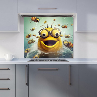 Warren Reed Designer Happy Worm And Bees Splashart Kitchen Splashback from B&Q