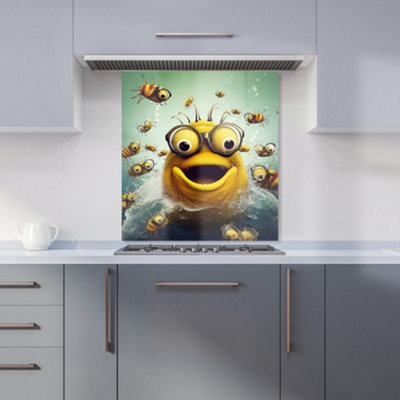 Warren Reed Designer Happy Worm And Bees Splashart Kitchen Splashback from B&Q