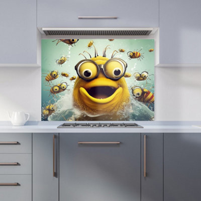 Warren Reed Designer Happy Worm And Bees Splashart Kitchen Splashback from B&Q