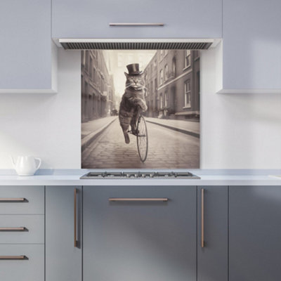 Warren Reed Designer Victorian Cat Riding A Bike Kitchen Splashback from B&Q