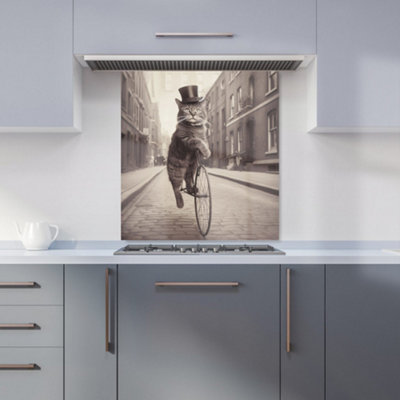 Warren Reed Designer Victorian Cat Riding A Bike Kitchen Splashback from B&Q