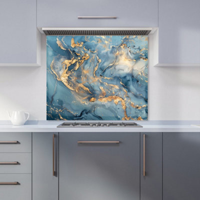 Warren Reed Designer Azure And Gold Marble Effect Kitchen Splashback from B&Q