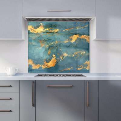Warren Reed Designer Gold And Azure Marble Effect Kitchen Splashback from B&Q
