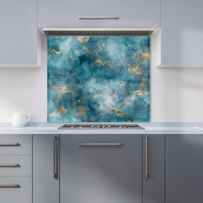 Warren Reed Designer Gold And Blue Marble Effect Kitchen Splashback from B&Q