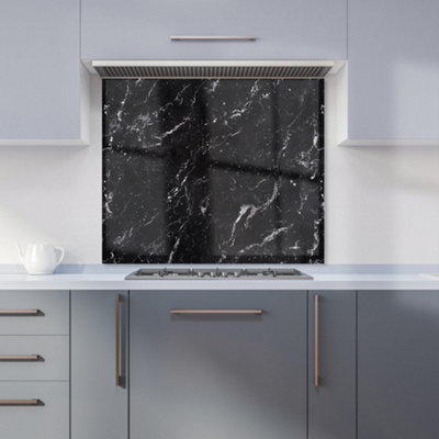 Warren Reed Designer Polished Black Quartz Effect Kitchen Splashback from B&Q