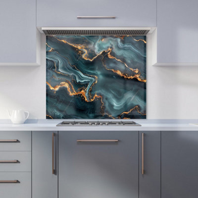 Warren Reed Designer GoldBlue Marble Effect Kitchen Splashback from B&Q