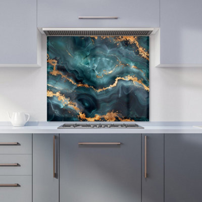 B&Q -  BlueGold Marble Effect Kitchen Splashback