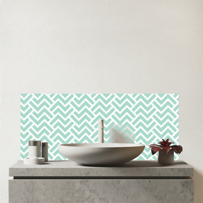 B&Q -  Green Geometric Pattern Glass Bathroom Splashback