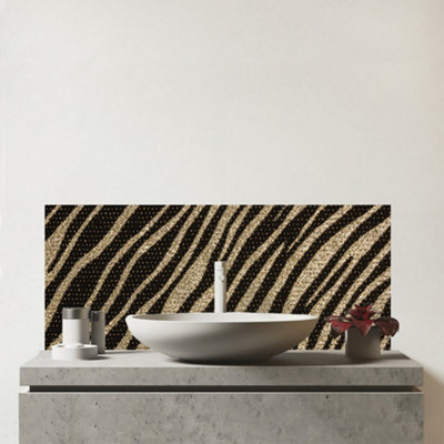 Warren Reed Designer Golden Zebra Print Glass Bathroom Splashback from B&Q