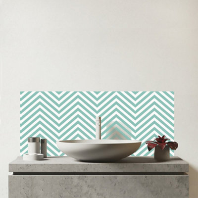 Warren Reed Designer Geometric Chevron Pattern Glass Bathroom Splashback from B&Q