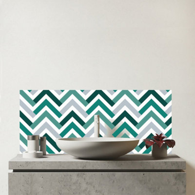 Warren Reed Designer Geometric Retro Vintage Chevron Pattern Glass Bathroom Splashback from B&Q