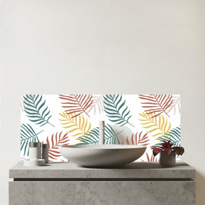 B&Q -  Palm Branches In Natural Colors Glass Bathroom Splashback