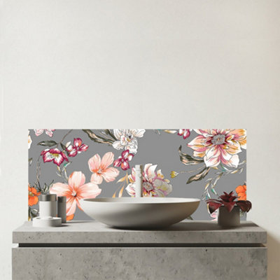 Warren Reed Designer PeonyLilyTulipDaisy Glass Bathroom Splashback from B&Q