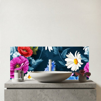B&Q -  Poppy Flowers With Chamomile Glass Bathroom Splashback