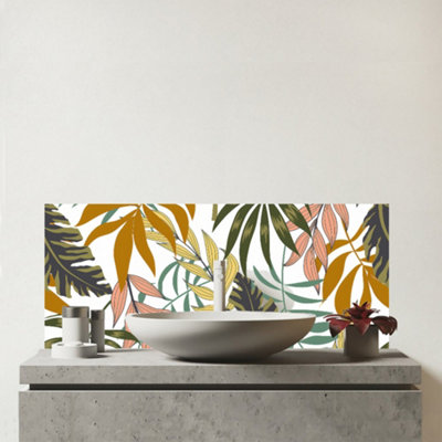 Warren Reed Designer Tropical Leaves Glass Bathroom Splashback