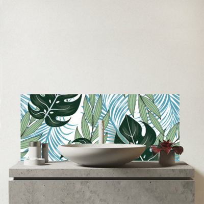 B&Q -  Tropical PatternBright PlantsFlowers Glass Bathroom Splashback