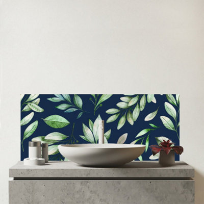 Warren Reed Designer Watercolor Leaves Glass Bathroom Splashback