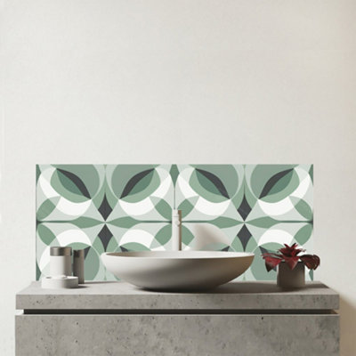 B&Q -  Geometric Green Grey Glass Bathroom Splashback