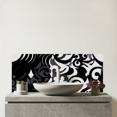 B&Q -  Black Grey Abstract Glass Bathroom Splashback